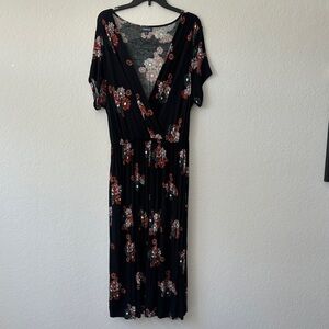 Modcloth Black and Red Floral Midi Dress